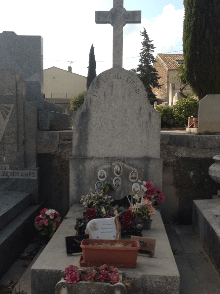 fleurs et plaques dans cimetiere